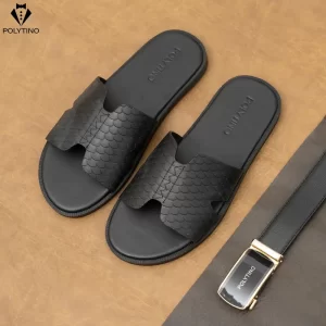 Dép Da Nam Vân Đá Rắn Chữ H Cao Cấp 3001 POLYTINO